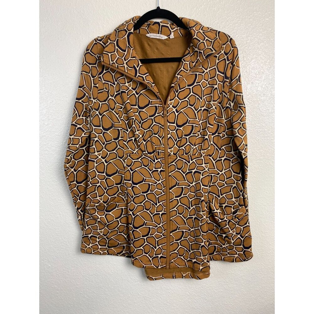 Soft Surroundings Womens Mustard Brown Giraffe Zip Jacket Cardigan Size Medium